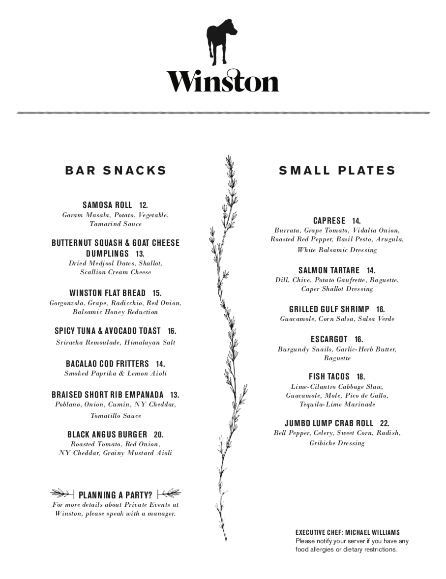 Menu Winston Restaurant